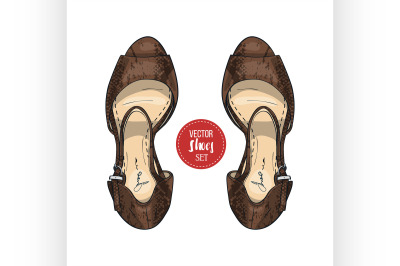 Fashion vector sketch womens shoes.