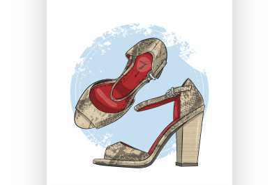 Fashion vector sketch womens shoes.