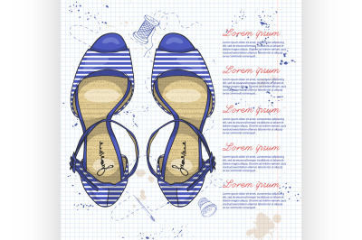 Fashion vector sketch womens shoes.