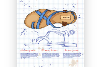 Fashion vector sketch womens shoes.