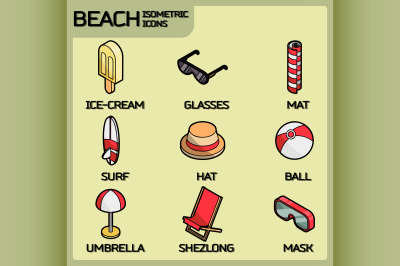 Beach color outline isometric icons