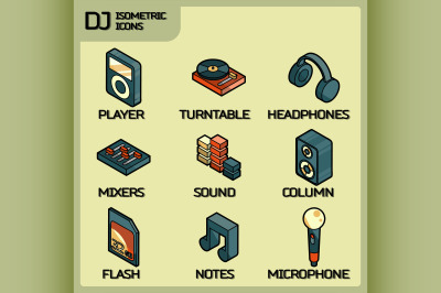 DJ color outline isometric icons