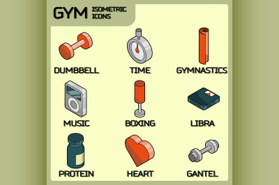 Gym color outline isometric icons