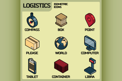 Logistics color outline isometric icons