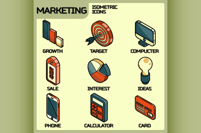 Marketing color outline isometric icons