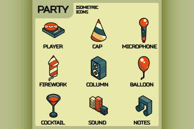 Party color outline isometric icons set