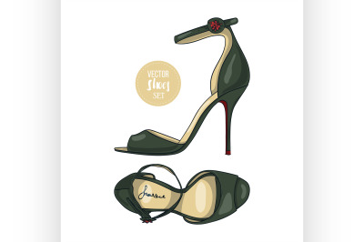 Fashion vector sketch womens shoes.