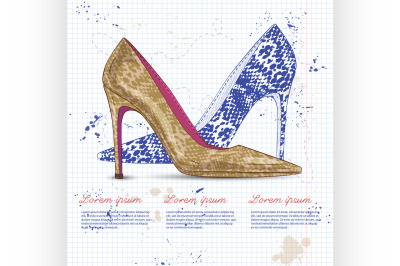 Fashion vector sketch womens shoes.