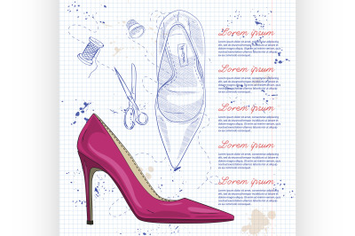 Fashion vector sketch womens shoes.