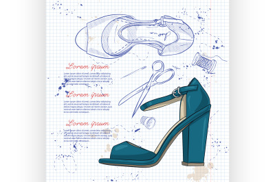 Fashion vector sketch womens shoes.