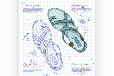 Fashion vector sketch womens shoes.