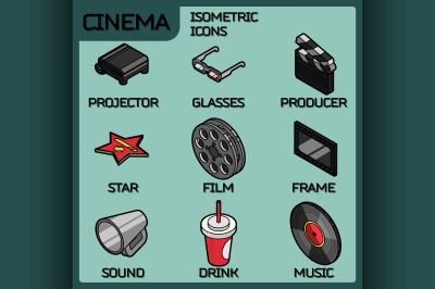 Cinema color outline isometric icons