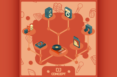 DJ color isometric concept icons