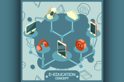 E-education color isometric concept icons