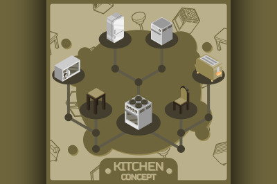 Kitchen color isometric concept icons set