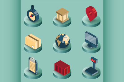 Logistics color isometric icons