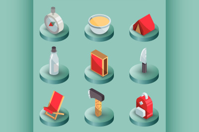 Survival kit color isometric icons