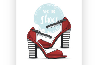 Fashion vector sketch womens shoes.