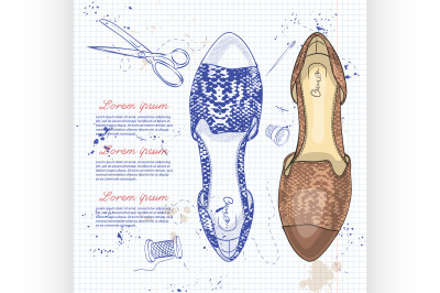 Fashion vector sketch womens shoes.