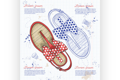 Fashion vector sketch womens shoes.