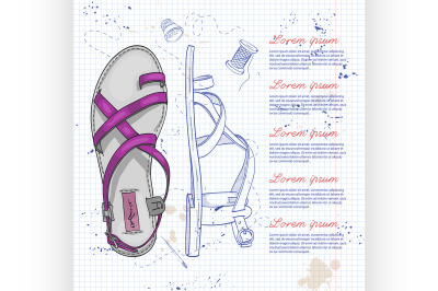 Fashion vector sketch womens shoes.