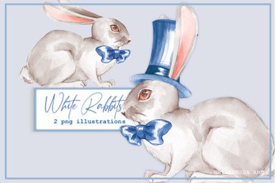 White rabbits. Watercolor clipart