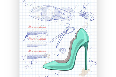 Fashion vector sketch womens shoes.