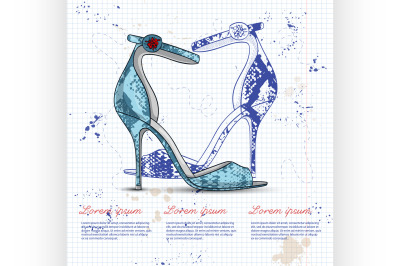 Fashion vector sketch womens shoes.