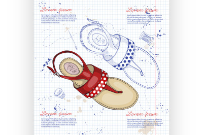 Fashion vector sketch womens shoes.