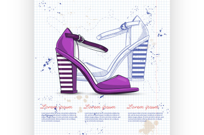 Fashion vector sketch womens shoes.