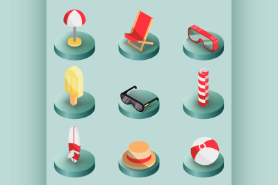 Beach outline isometric icons