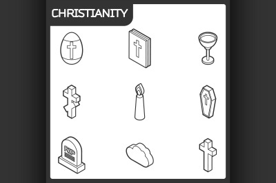 Christianity outline isometric icons