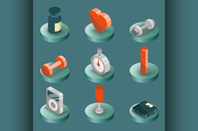 Gym color isometric icons