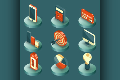 Marketing color isometric icons