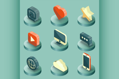 Media color isometric icons set