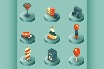 Party color isometric icons set