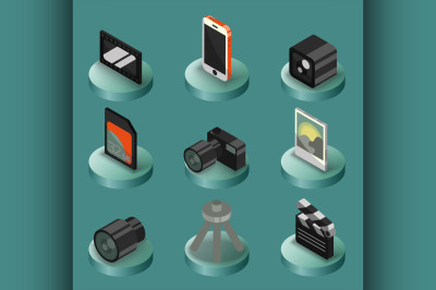 Photo color isometric icons