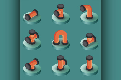 Pipes color isometric icons