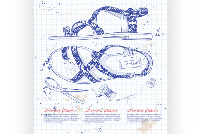 Fashion vector sketch womens shoes.