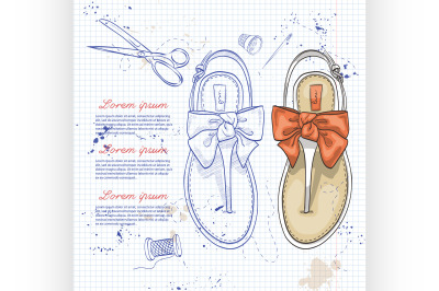 Fashion vector sketch womens shoes.