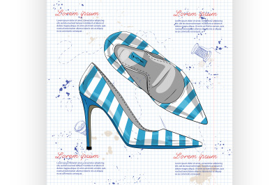 Fashion vector sketch womens shoes.