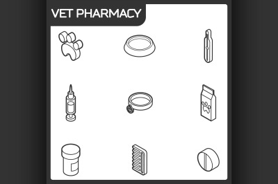 Vet pharmacy outline isometric icons