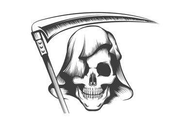 Skull in Hood with Scythe Tattoo