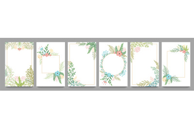 Floral ornament card frame. Plant branches border, vintage frame desig