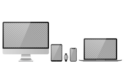 Devices with transparent wallpaper mockup. Device size screen