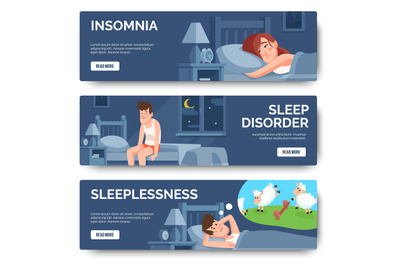 Insomnia&2C; sleep disorder isolated banner of set