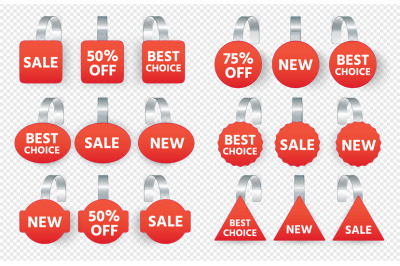 Red sales tags wobblers with text, collection tag