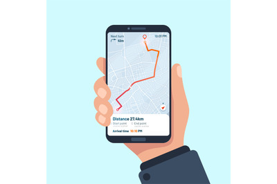 Smartphone navigation app. Vector gps mobile application