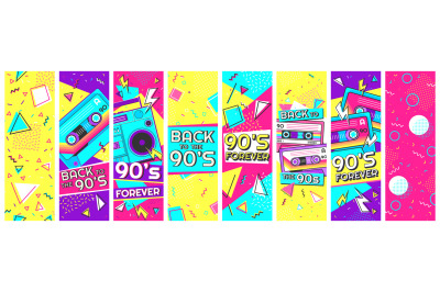 Retro 90s banner. Nineties forever&2C; back to the 90s and pop memphis ba