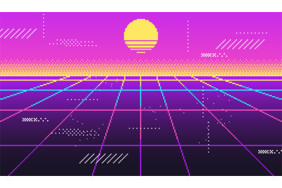 Vaporwave background for disco, virtual trendy, glow vintage